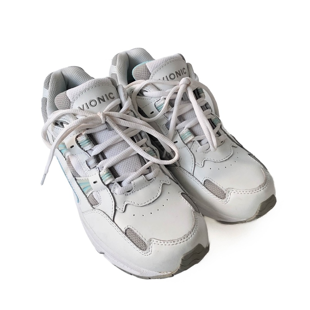 Vionic 23Walk Womens 9 White Leather Walking Sneakers Orthotic Comfort Shoes